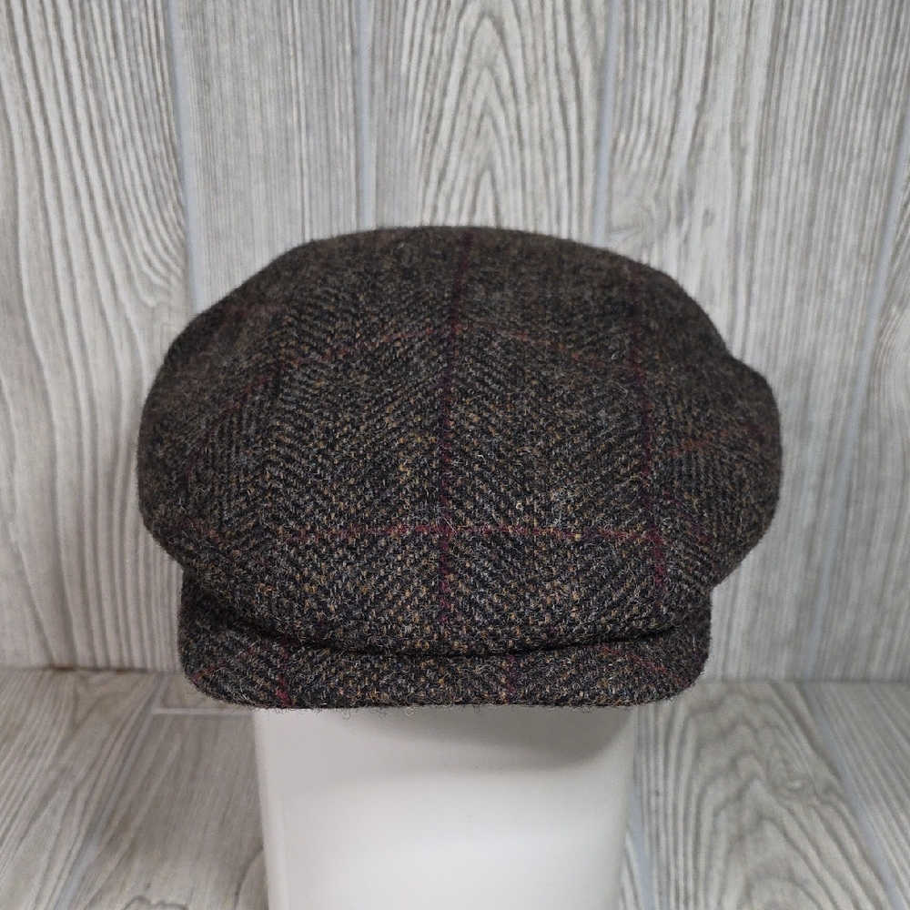 Mucros Weavers Irish Tweed Flat Cap Herringbone Brown Mens Size Large